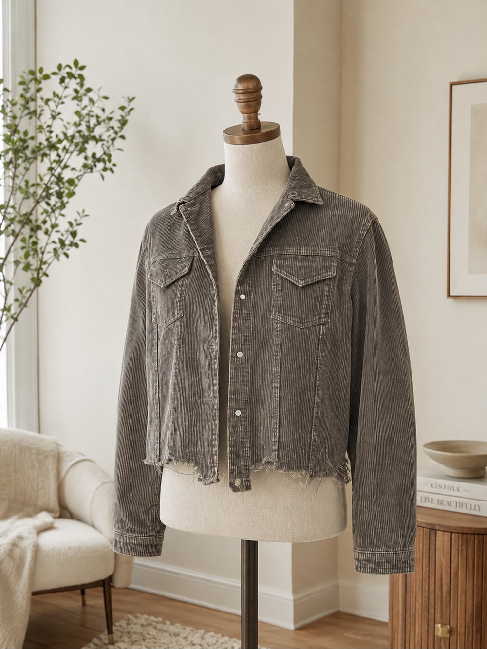 Washed Gray Oversized Corduroy Jacket - Women's